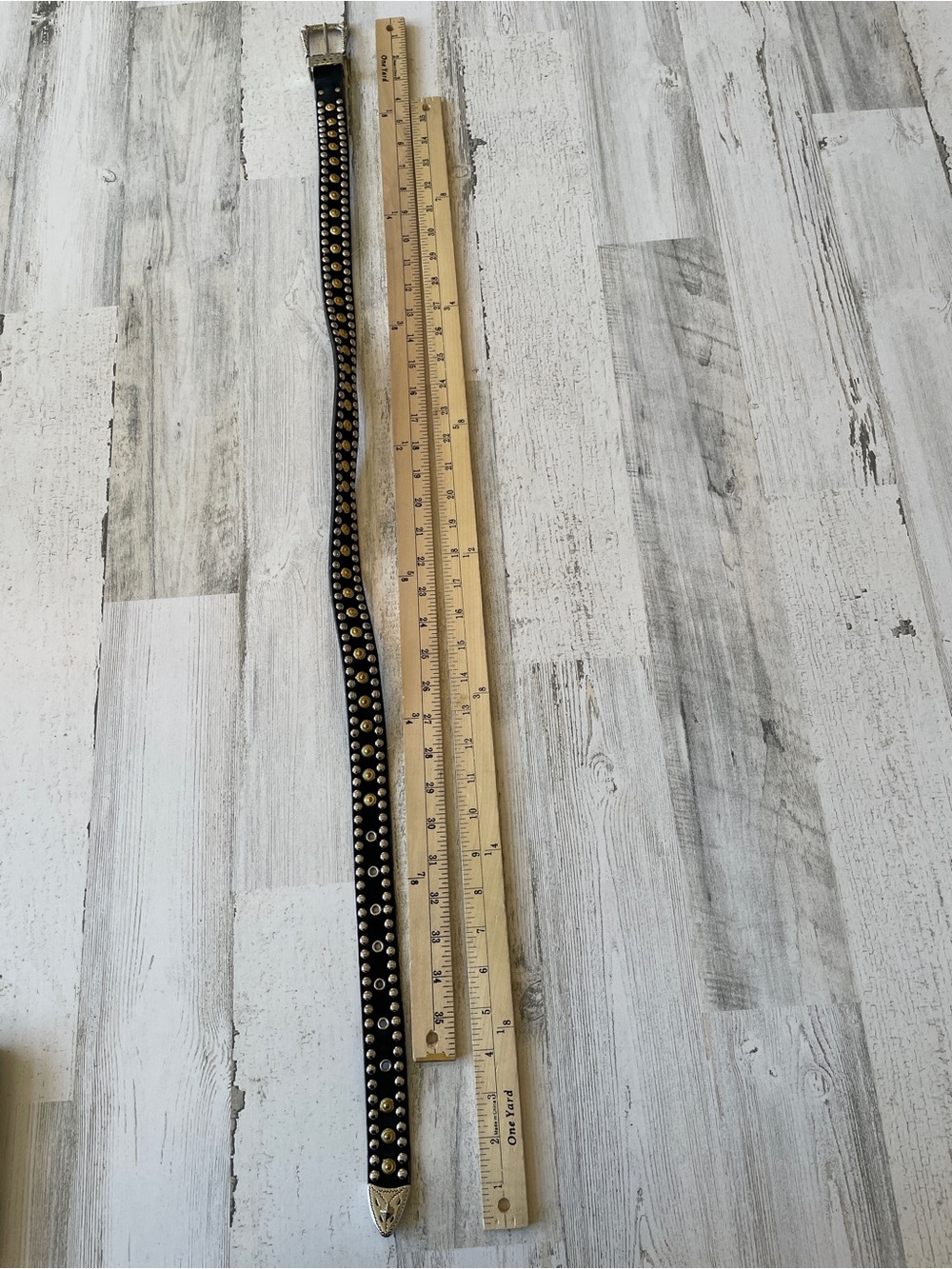 Vintage Black Belt Leather with Gold and Silver Studs Western Cowgirl EUC - Picture 7 of 9